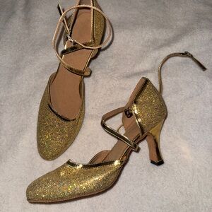 Gold Strappy Heels with Ankle Strap